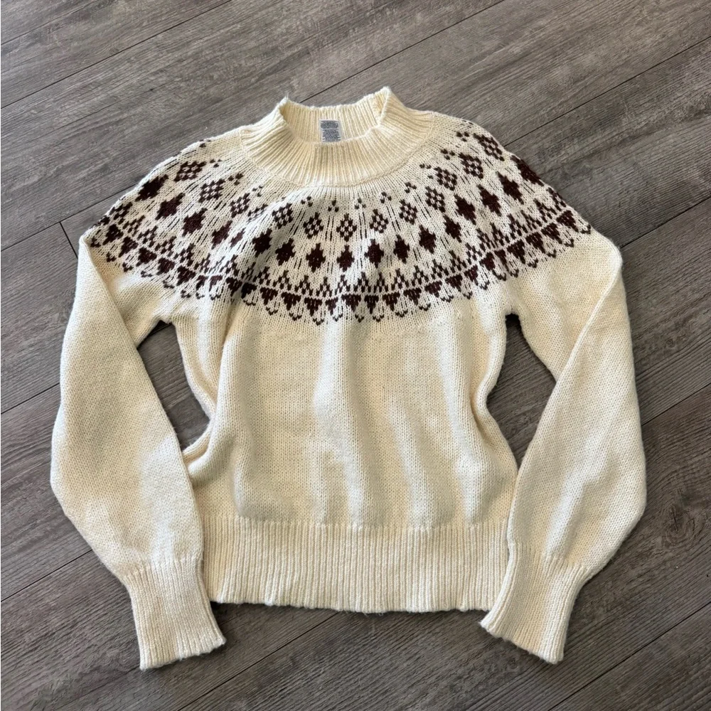 Melrose and Market Cream and Brown Patterned Sweater
